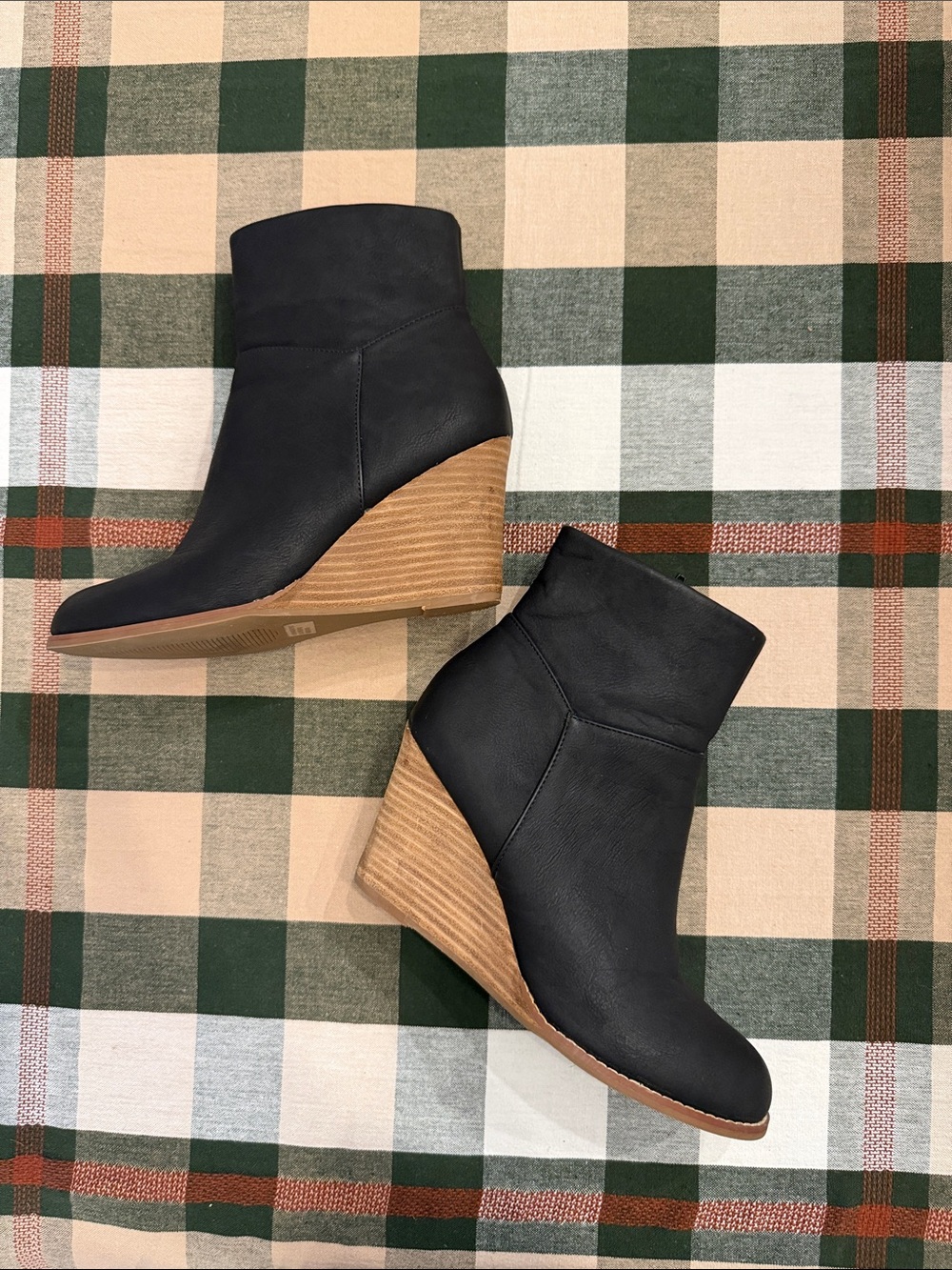 Dolce Vita Black Wedge Ankle Booties with Wood-Look Heel
